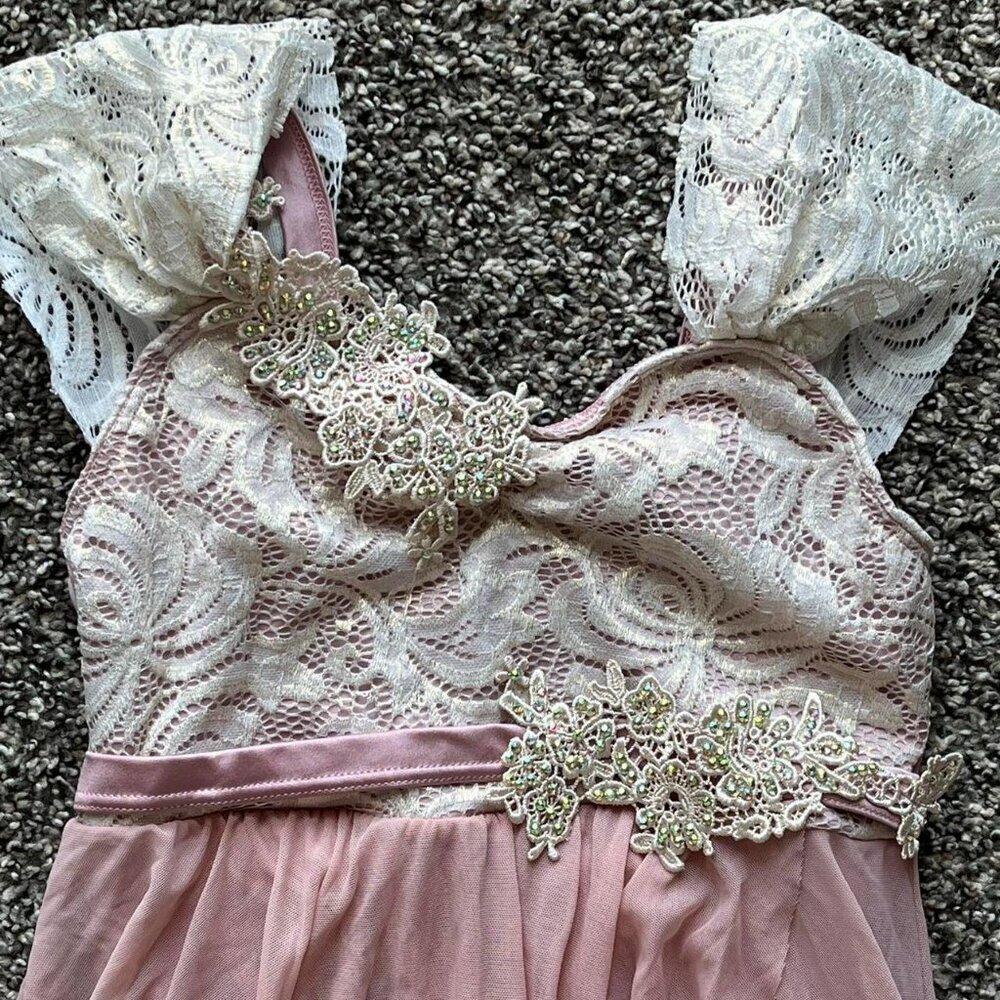 Weissman Pink White Lace Dance Dress, Girls Size SA Girlhoodcore Formal Floral - Picture 2 of 8